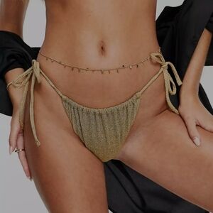ASOS DESIGN channel tie side bikini bottom in gold glitter. Size US 6. New witho